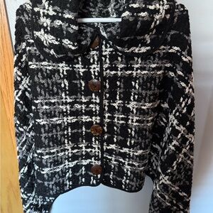 Women's Black and White Tweed Poncho